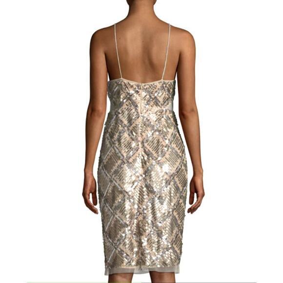 AIDAN MATTOX Grid Sequined Halter Cocktail Dress size‎ 8 NWT - Picture 2 of 5